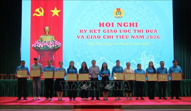 Trao Bằng khen cho 25 tập thể có thành tích xuất sắc. Ảnh: Nguyễn Hằng - TTXVN