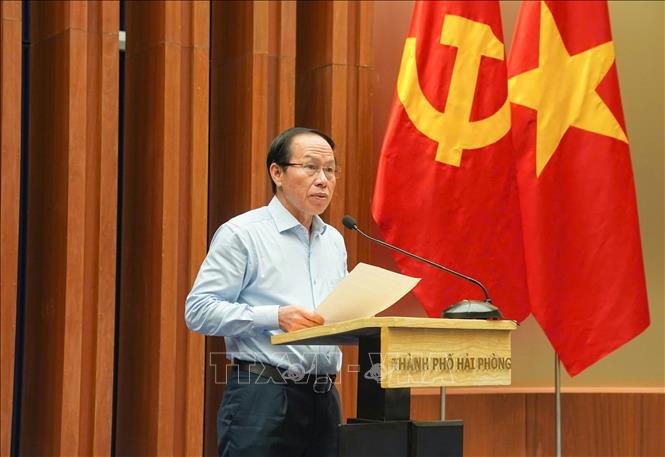 Bí thư Thành ủy Hải Phòng Lê Tiến Châu phát biểu. Ảnh: Minh Huệ-TTXVN