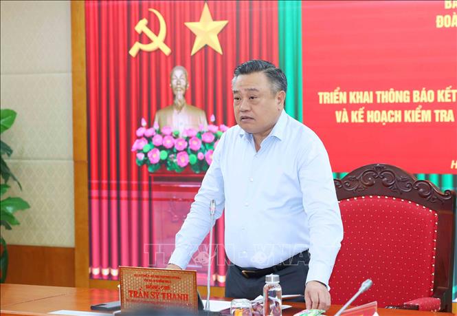 Đồng chí Trần Sỹ Thanh, Ủy viên Bộ Chính trị, Bí thư Trung ương Đảng, Chủ nhiệm Uỷ ban Kiểm tra Trung ương, Trưởng đoàn kiểm tra, giám sát phát biểu chỉ đạo hội nghị. Ảnh: Phương Hoa - TTXVN