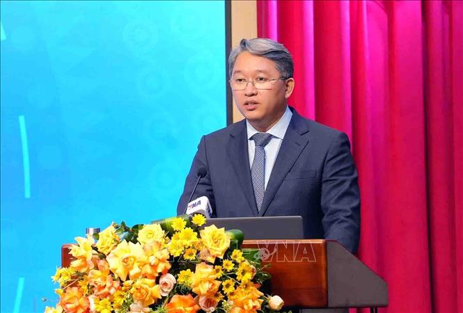 Bộ trưởng Bộ Tư pháp Nguyễn Hải Ninh phát biểu. Ảnh: Phạm Kiên - TTXVN