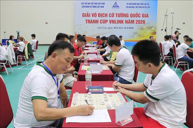 Các kỳ thủ thi đấu tại Giải vô địch Cờ tướng quốc gia. Ảnh: Đinh Thùy - TTXVN