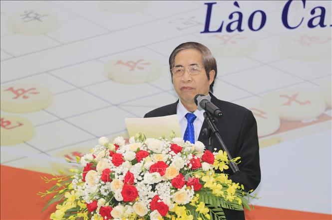 Phó Chủ tịch Liên đoàn Cờ tướng Việt Nam Lưu Đức Hải phát biểu khai mạc Giải vô địch Cờ tướng. Ảnh: Đinh Thùy - TTXVN