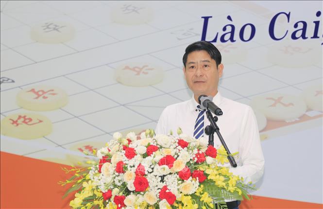 Phó Giám đốc Sở Văn hóa Thể thao và Du lịch tỉnh Lào Cai Nguyễn Thái Hòa phát biểu tại khai mạc. Ảnh: Đinh Thùy - TTXVN