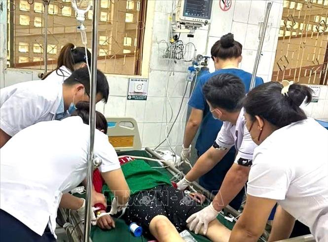 Đội ngũ y, bác sĩ Khoa hồi sức cấp cứu (Trung tâm y tế Kỳ Sơn, tỉnh Nghệ An) triển khai các biện pháp hồi sức tích cực, giúp nạn nhân ăn nhầm phải lá ngón thoát nguy kịch. Ảnh: TTXVN phát