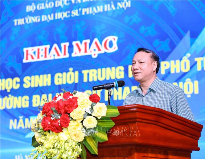 PGS.TS Nguyễn Đức Sơn, Hiệu trưởng Trường Đại học Sư phạm Hà Nội phát biểu. Ảnh: Thanh Tùng - TTXVN