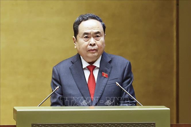 Đồng chí Trần Thanh Mẫn, Chủ tịch Quốc hội khóa XV phát biểu khai mạc Kỳ họp thứ Nhất, Quốc hội khóa XVI. Ảnh: Doãn Tấn - TTXVN