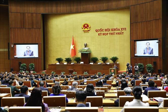 Đồng chí Trần Thanh Mẫn, Chủ tịch Quốc hội khóa XV phát biểu khai mạc Kỳ họp thứ Nhất, Quốc hội khóa XVI. Ảnh: Doãn Tấn - TTXVN