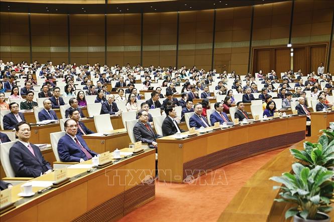 Tổng Bí thư Tô Lâm cùng các đồng chí lãnh đạo, nguyên lãnh đạo Đảng, Nhà nước và đại biểu Quốc hội dự khai mạc Kỳ họp thứ Nhất, Quốc hội khóa XVI. Ảnh: Doãn Tấn - TTXVN