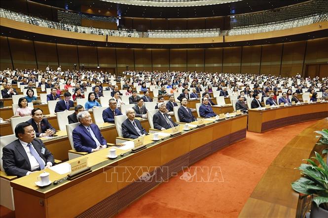 Tổng Bí thư Tô Lâm cùng các đồng chí lãnh đạo, nguyên lãnh đạo Đảng, Nhà nước và đại biểu Quốc hội dự khai mạc Kỳ họp thứ Nhất, Quốc hội khóa XVI. Ảnh: Doãn Tấn - TTXVN