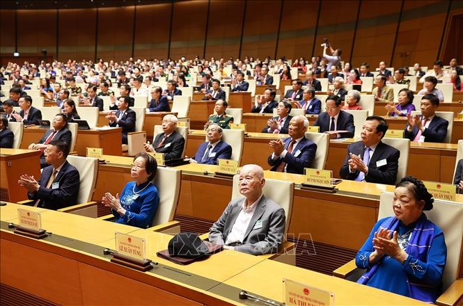 Các đại biểu nguyên lãnh đạo Đảng, Nhà nước tham dự phiên khai mạc Kỳ họp thứ Nhất, Quốc hội khóa XVI. Ảnh: Dương Giang - TTXVN
