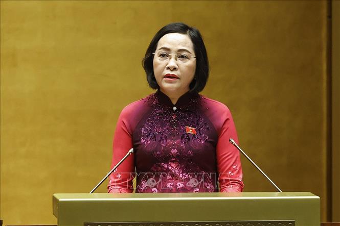 Phó Chủ tịch Quốc hội Nguyễn Thị Thanh, Uỷ viên Hội đồng bầu cử quốc gia báo cáo tổng kết cuộc bầu cử đại biểu Quốc hội khóa XVI và đại biểu Hội đồng nhân dân các cấp nhiệm kỳ 2026 - 2031. Ảnh: Doãn Tấn - TTXVN