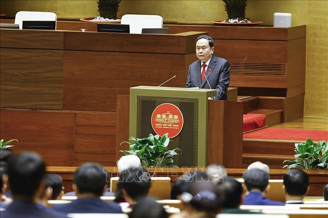 Chủ tịch Quốc hội khoá XV Trần Thanh Mẫn phát biểu khai mạc Kỳ họp thứ Nhất, Quốc hội khóa XVI. Ảnh: Doãn Tấn - TTXVN