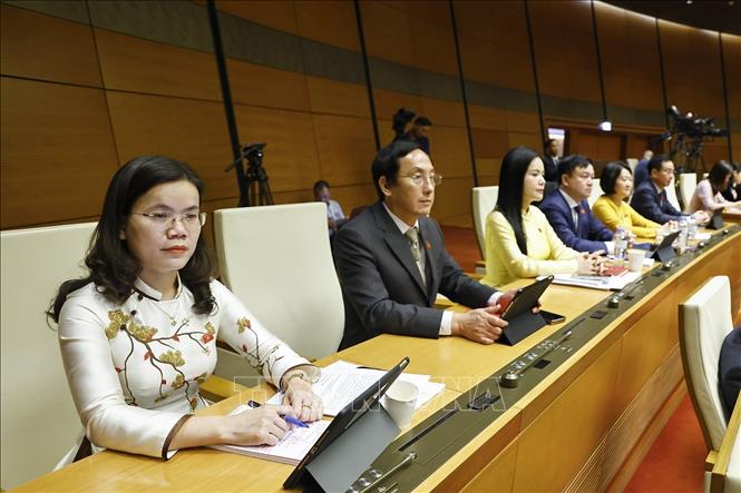 Đoàn đại biểu Quốc hội tỉnh Hưng Yên dự khai mạc Kỳ họp thứ Nhất, Quốc hội khóa XVI. Ảnh: Doãn Tấn - TTXVN