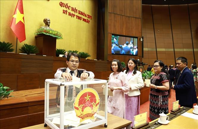 Đại biểu Quốc hội bỏ phiếu bầu Chủ tịch Quốc hội khoá XVI. Ảnh: Dương Giang - TTXVN 