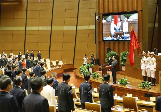 Đồng chí Trần Thanh Mẫn tuyên thệ nhậm chức Chủ tịch Quốc hội khóa XVI. Ảnh: Thống Nhất - TTXVN