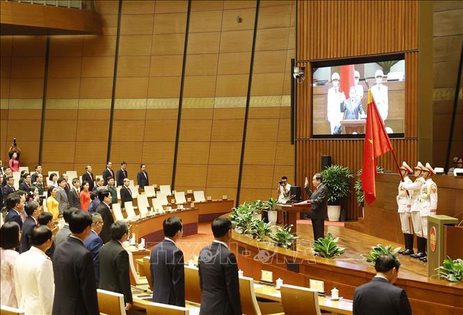 Đồng chí Trần Thanh Mẫn tuyên thệ nhậm chức Chủ tịch Quốc hội khóa XVI. Ảnh: Thống Nhất - TTXVN