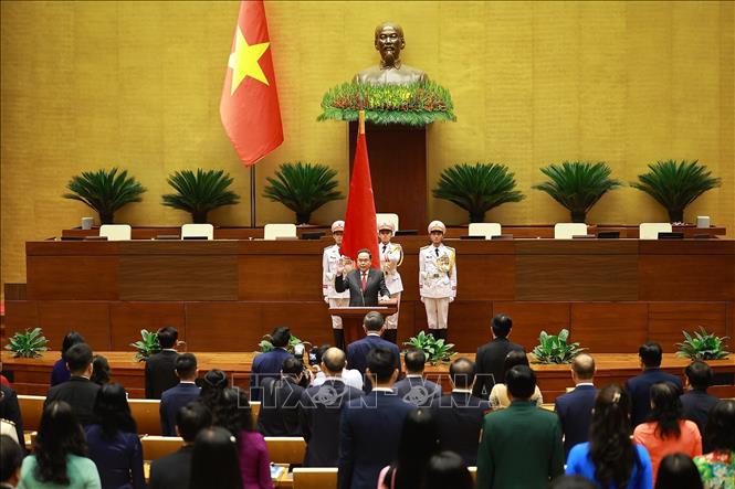 Chủ tịch Quốc hội khóa XVI Trần Thanh Mẫn tuyên thệ nhậm chức. Ảnh: Dương Giang - TTXVN