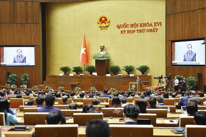 Chủ tịch Quốc hội khóa XVI Trần Thanh Mẫn phát biểu nhậm chức. Ảnh: Doãn Tấn - TTXVN