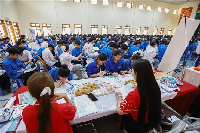 Học sinh Sơn La được tiếp cận, tư vấn những thông tin chính thống, cập nhật về phương thức tuyển sinh, ngành nghề đào tạo, cơ hội việc làm tại chương trình. Ảnh: Trọng Đạt-TTXVN