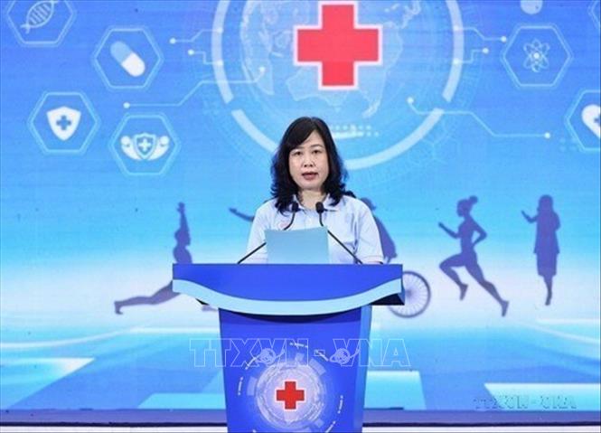 Bộ trưởng Bộ Y tế Đào Hồng Lan phát biểu tại buổi lễ triển khai Ngày Sức khỏe Toàn dân (7/4) với chủ đề “Chủ động phòng bệnh - vì một Việt Nam khỏe mạnh”, 5/4/2026, tại Hà Nội. Ảnh: Minh Đức - TTXVN