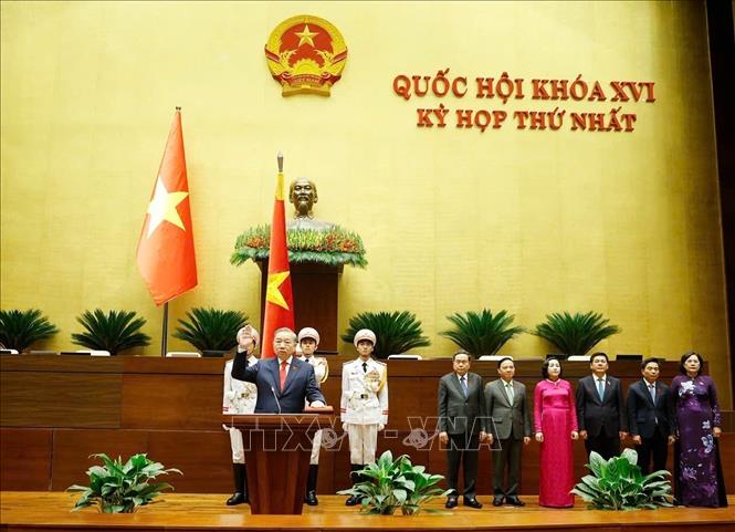 Chủ tịch nước Cộng hoà xã hội chủ nghĩa Việt Nam Tô Lâm tuyên thệ nhậm chức. Ảnh: Thống Nhất - TTXVN
