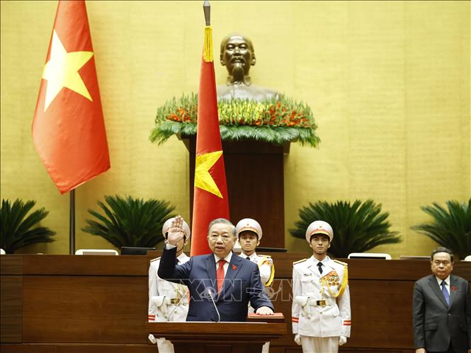 Chủ tịch nước Cộng hoà xã hội chủ nghĩa Việt Nam Tô Lâm tuyên thệ nhậm chức. Ảnh: Thống Nhất - TTXVN