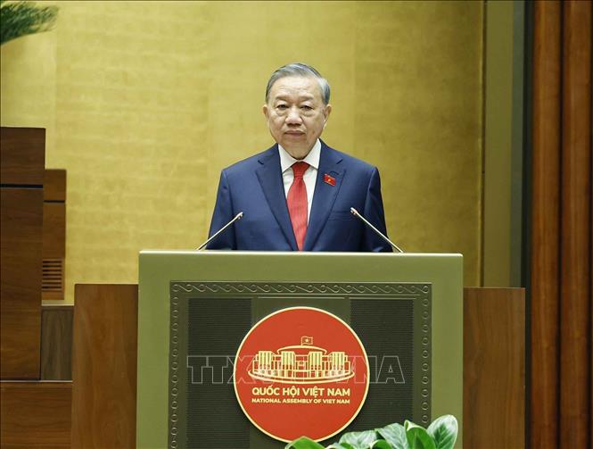 Chủ tịch nước Cộng hoà xã hội chủ nghĩa Việt Nam Tô Lâm phát biểu nhậm chức. Ảnh: Thống Nhất - TTXVN