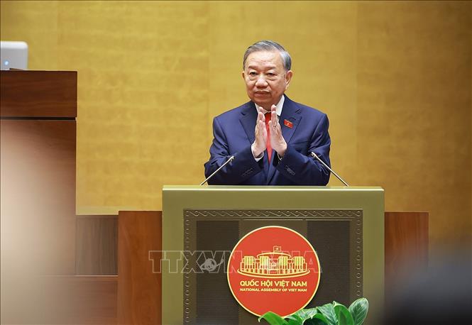 Chủ tịch nước Cộng hoà xã hội chủ nghĩa Việt Nam Tô Lâm phát biểu nhậm chức. Ảnh: Dương Giang - TTXVN