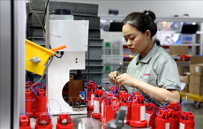 Công nhân Công ty TNHH Keystone Electrical Việt Nam (Khu công nghiệp Liên Hà Thái, Khu kinh tế Thái Bình) sản xuất các sản phẩm. Ảnh: Thế Duyệt – TTXVN