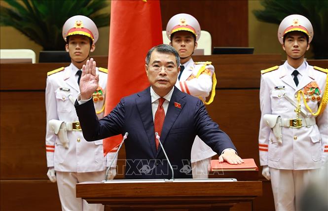 Thủ tướng Chính phủ nước Cộng hoà xã hội chủ nghĩa Việt Nam Lê Minh Hưng tuyên thệ nhậm chức. Ảnh: Dương Giang - TTXVN
