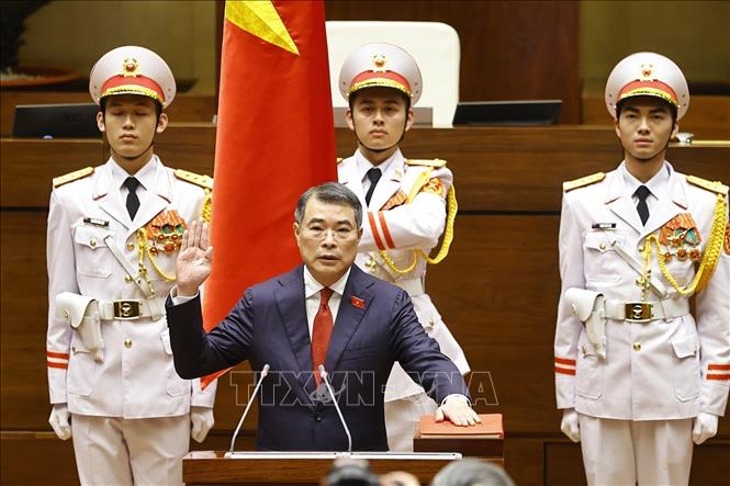 Thủ tướng Chính phủ Lê Minh Hưng tuyên thệ nhậm chức. Ảnh: Dương Giang - TTXVN
