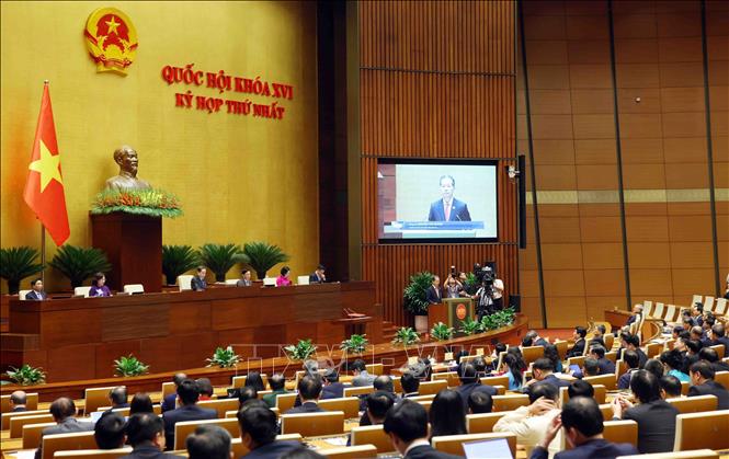 Chánh án Tòa án nhân dân Tối cao Nguyễn Văn Quảng phát biểu nhậm chức. Ảnh: Phạm Kiên - TTXVN