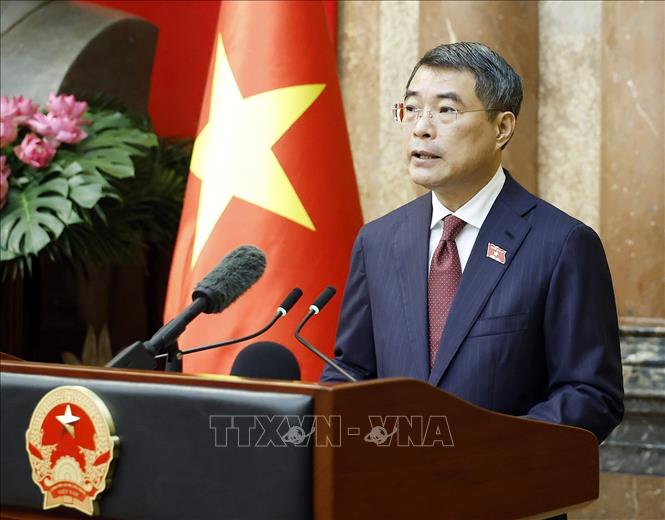 Đồng chí Lê Minh Hưng, Ủy viên Bộ Chính trị, Bí thư Đảng ủy Chính phủ, Thủ tướng Chính phủ phát biểu. Ảnh: Thống Nhất - TTXVN