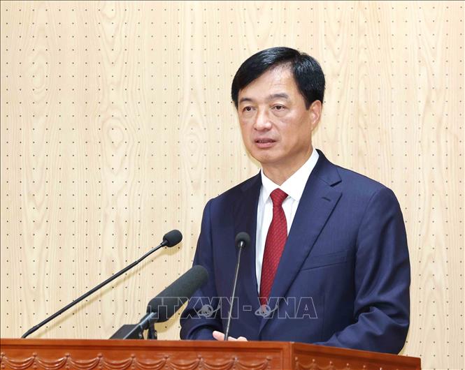 Đồng chí Nguyễn Duy Ngọc, Uỷ viên Bộ Chính trị, Bí thư Trung ương Đảng, Trưởng Ban Tổ chức Trung ương phát biểu tại hội nghị. Ảnh: Phương Hoa - TTXVN