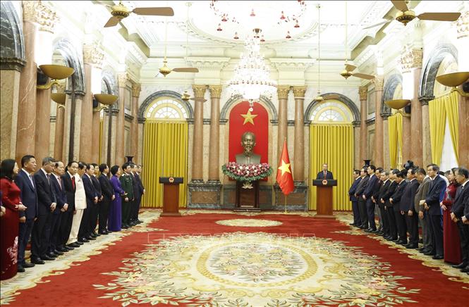 Hội nghị công bố Quyết định của Bộ Chính trị chỉ định Ban Chấp hành, Ban Thường vụ, Bí thư, Phó Bí thư Đảng ủy Chính phủ và công bố Quyết định bổ nhiệm các thành viên Chính phủ nhiệm kỳ 2026 - 2031. Ảnh: Thống Nhất - TTXVN