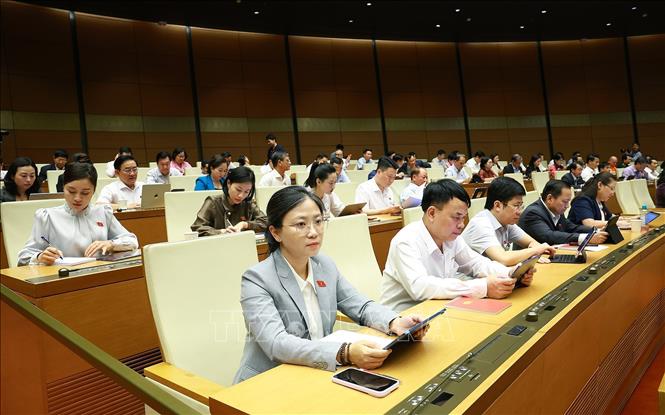 Các Đại biểu Quốc hội tham dự phiên họp toàn thể tại hội trường. Ảnh: Dương Giang-TTXVN 