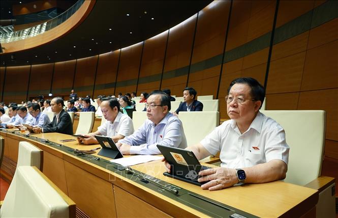 Các Đại biểu Quốc hội tham dự phiên họp toàn thể tại hội trường. Ảnh: Dương Giang-TTXVN 