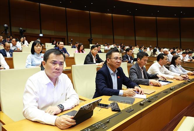 Các Đại biểu Quốc hội tham dự phiên họp toàn thể tại hội trường. Ảnh: Dương Giang-TTXVN 