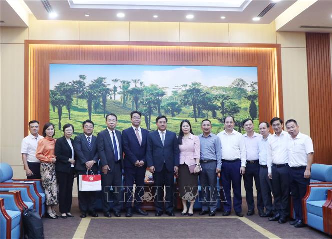 Lãnh đạo UBND tỉnh Phú Thọ Trần Duy Đông cùng lãnh đạo Tập đoàn Maiko tại buổi làm việc. Ảnh: Thu Hương - TTXVN