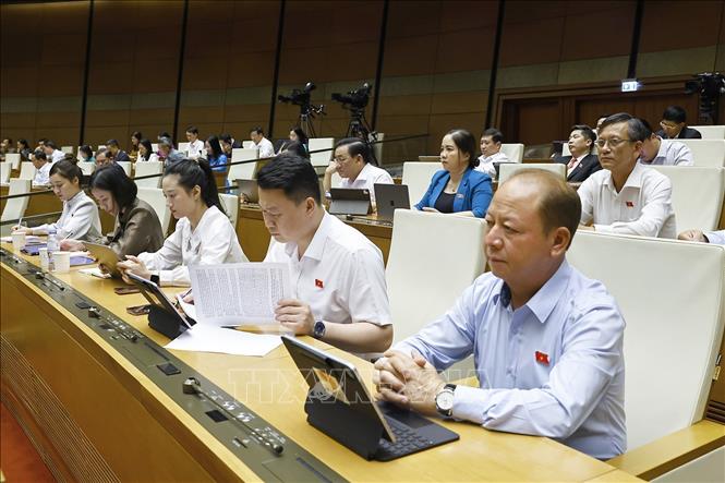 Đoàn đại biểu Quốc hội tỉnh Lào Cai dự phiên họp. Ảnh: Doãn Tấn - TTXVN