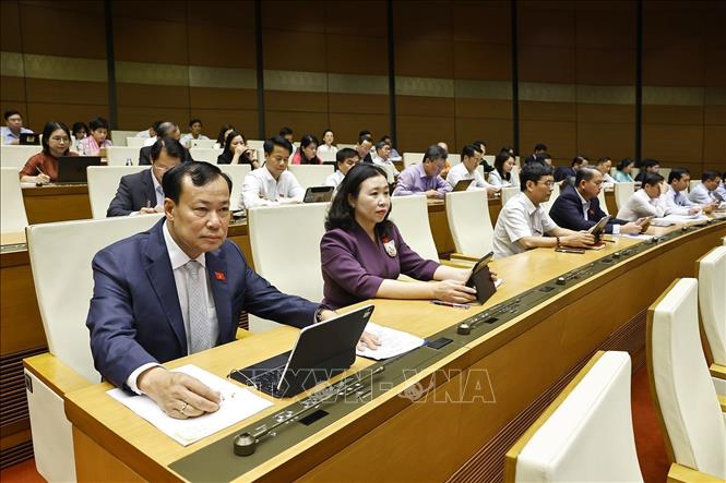 Đoàn đại biểu Quốc hội tỉnh Tây Ninh dự phiên họp. Ảnh: Doãn Tấn - TTXVN