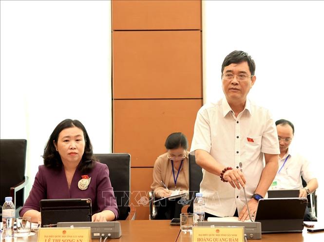 Đại biểu Quốc hội tỉnh Tây Ninh Hoàng Quang Hàm phát biểu thảo luận tại tổ 3. Ảnh: Tuấn Anh - TTXVN