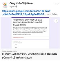 Lấy ý kiến về 3 phương án hoán đổi ngày nghỉ lễ Giỗ tổ Hùng Vương và 30/4 - 1/5