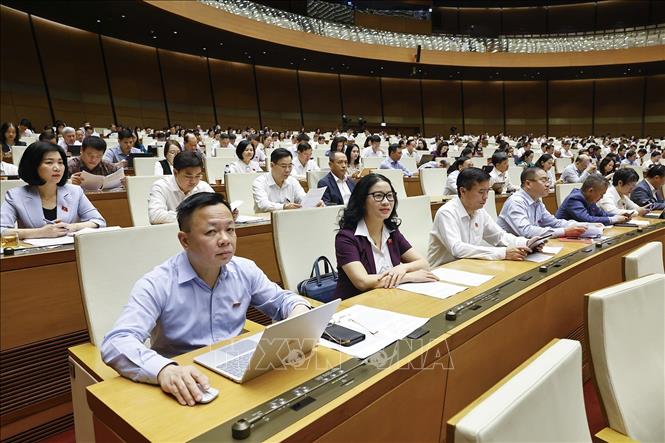 Đoàn đại biểu Quốc hội TP Hà Nội dự phiên họp. Ảnh: Doãn Tấn - TTXVN