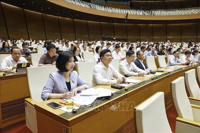 Đoàn đại biểu Quốc hội TP Hà Nội dự phiên họp. Ảnh: Doãn Tấn - TTXVN