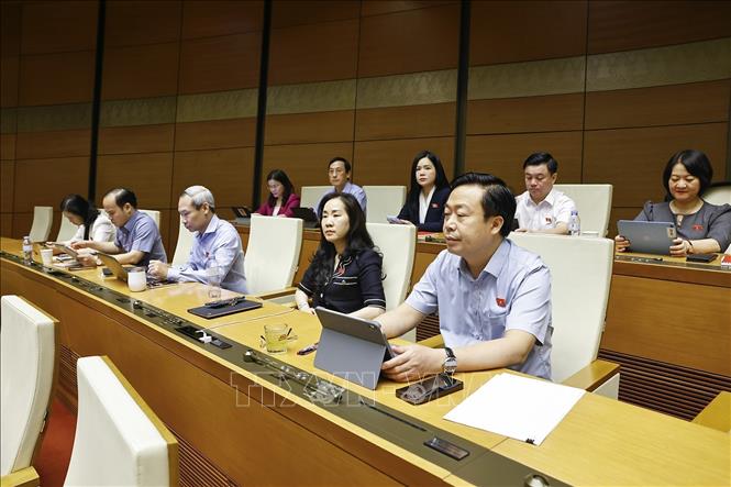 Đoàn đại biểu Quốc hội tỉnh Hưng Yên dự phiên họp. Ảnh: Doãn Tấn - TTXVN