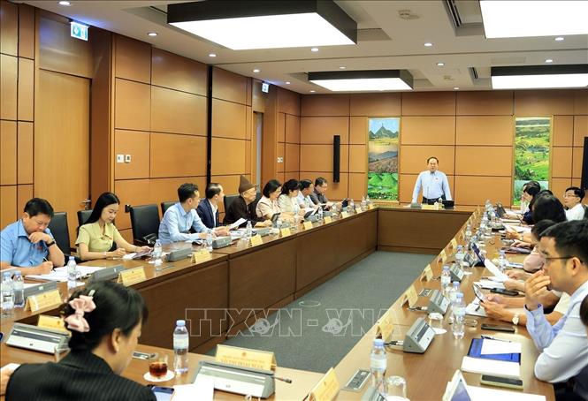 Các đại biểu Quốc hội tỉnh Quảng Ninh và Đồng Tháp thảo luận tại tổ. Ảnh: Tuấn Anh - TTXVN