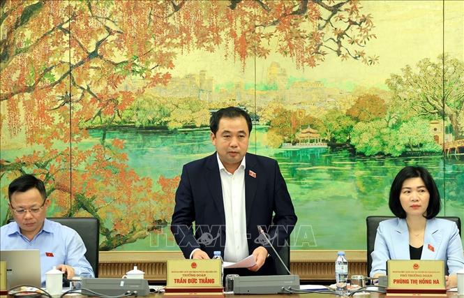 Đại biểu Quốc hội Thành phố Hà Nội Trần Đức Thắng phát biểu ở tổ. Ảnh: Tuấn Anh - TTXVN