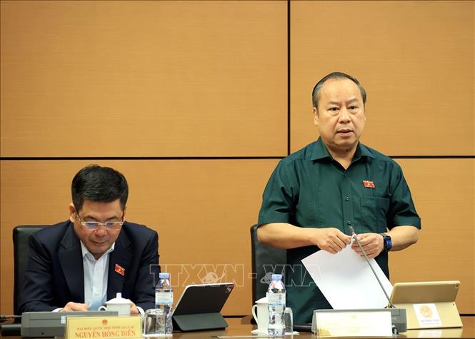 Đại biểu Quốc hội tỉnh Hưng Yên Châu Ngọc Tuấn phát biểu ở tổ. Ảnh: Tuấn Anh - TTXVN