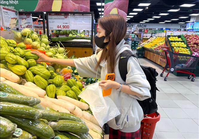 Người tiêu dùng sử dụng túi ni lông dùng 1 lần vì nhanh, gọn và tiện khi đi siêu thị. Ảnh: Hương Giang – TTXVN